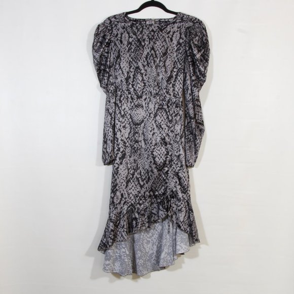Forever 21 Snakeskin Black Gray Reptile Print Asymmetrical Maxi Dress Size Small - Picture 11 of 11